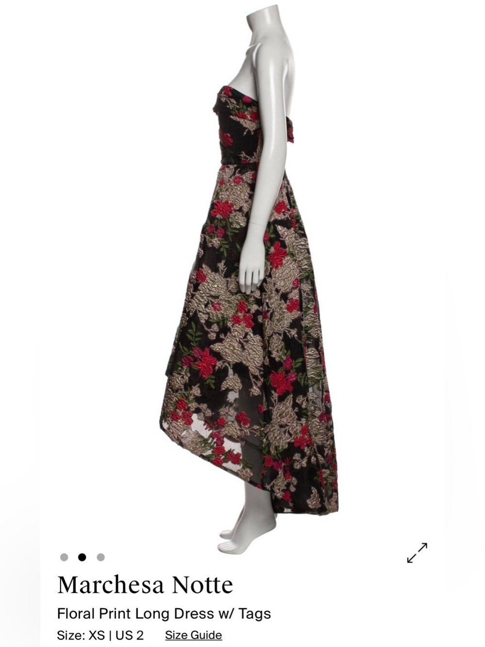 Marchesa Notte Jacquard Embroidered Black High-Low strapless dress size 2 - Picture 2 of 10